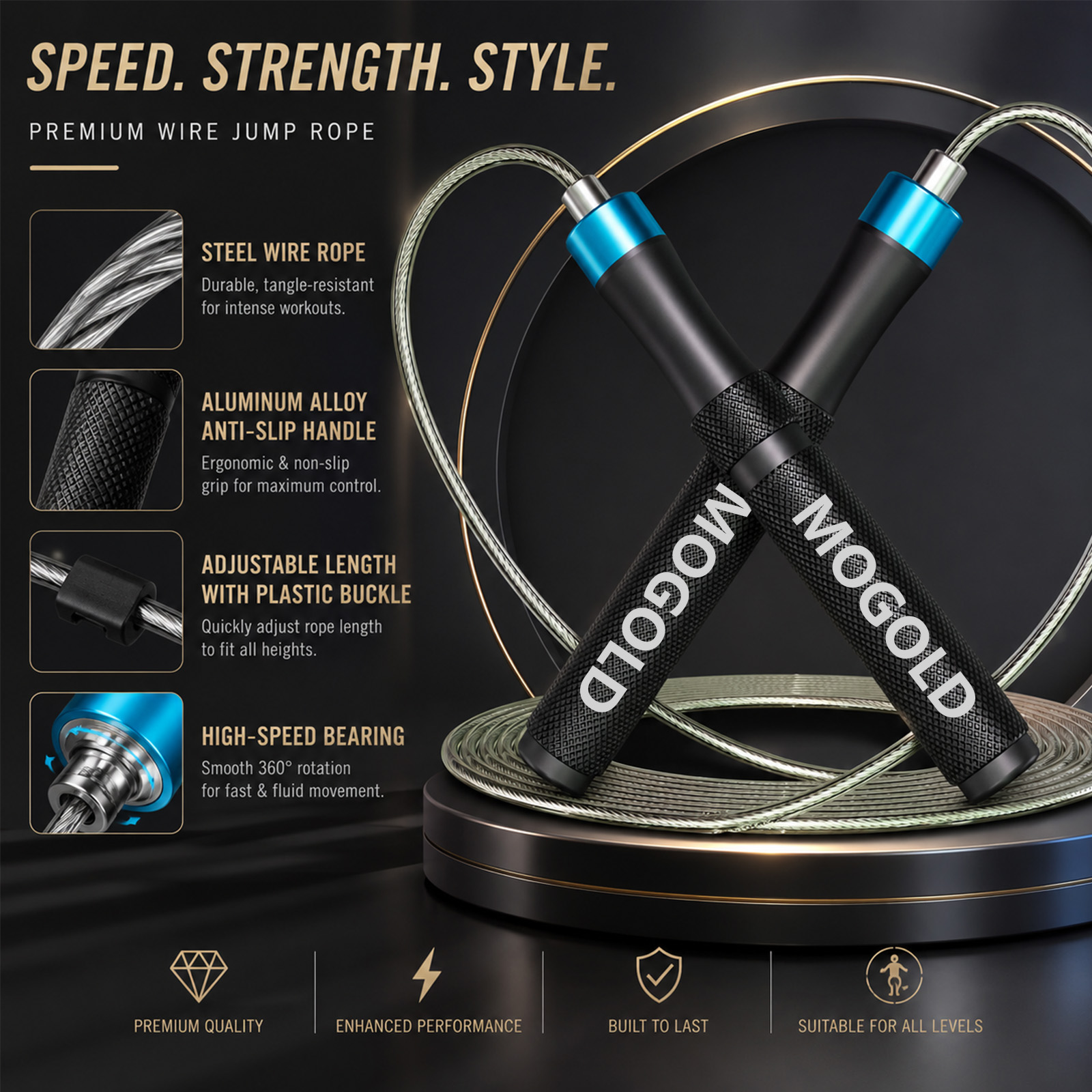 Jump Rope Speed Bearing - MOGOLD Cuerda para saltar de velocidad